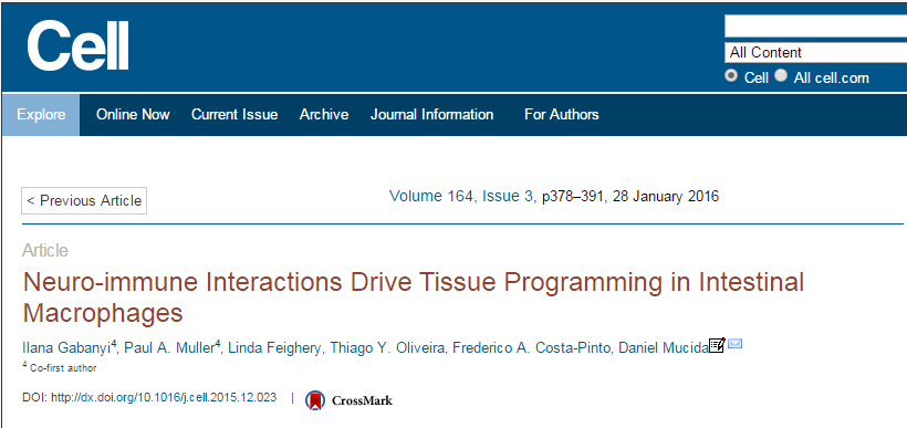 Neuro-immune Interactions Drive Tissue Programming in Intestinal Macrophages ©Cell