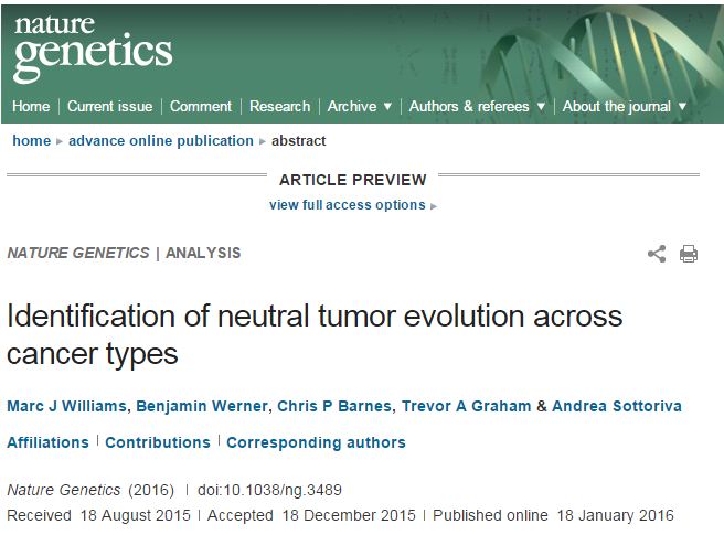 Andrea Sottoriva et al. Identification of neutral tumor evolution across cancer types // Nature Genetics – 2016