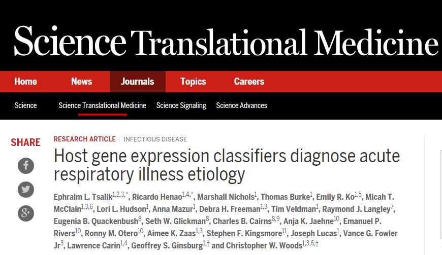 Host gene expression classifiers diagnose acute respiratory illness etiology ©