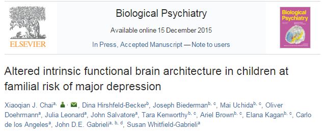 Altered intrinsic functional brain architecture in children at familial risk of major depression