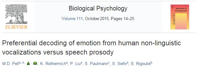 Preferential decoding of emotion from human non-linguistic vocalizations versus speech prosody ©http://www.sciencedirect.com