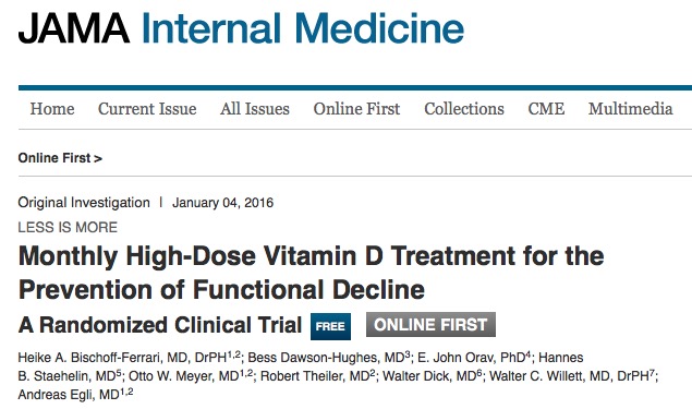 Bischoff-Ferrari, Heike A.; Dawson-Hughes, Bess; Orav, E. John; Staehelin, Hannes B.; Meyer, Otto W. et al. Monthly High-Dose Vitamin D Treatment for the Prevention of Functional Decline: A Randomized Clinical Trial // JAMA Internal Medicine p. 1-10