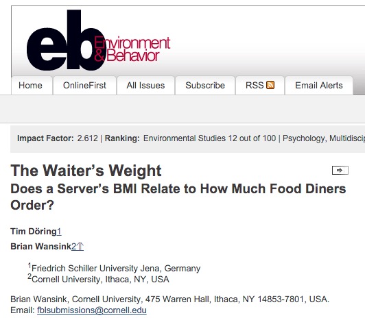 аппетит, официант, тарелка, Environment and Behavior Döring T., Wansink B. The Waiter’s Weight Does a Server’s BMI Relate to How Much Food Diners Order? //Environment and Behavior. – 2015. – С. 0013916515621108.