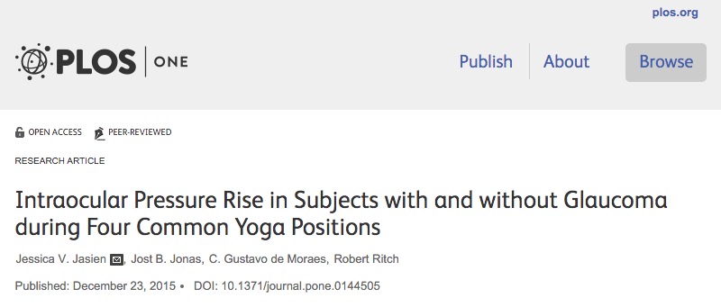 Jasien J. V. et al. Intraocular Pressure Rise in Subjects with and without Glaucoma during Four Common Yoga Positions //PloS one. – 2015. – Т. 10. – №. 12.