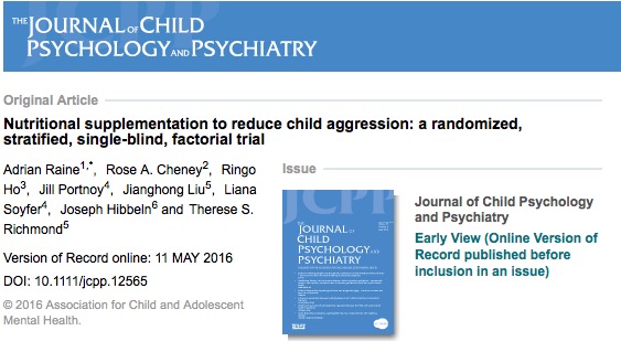 омега-3, агрессия, дети, Journal of Child Psychology and Psychiatry