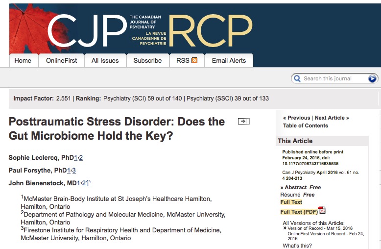 кишечная микрофлора, посттравматический стресс, The Canadian Journal of Psychiatry