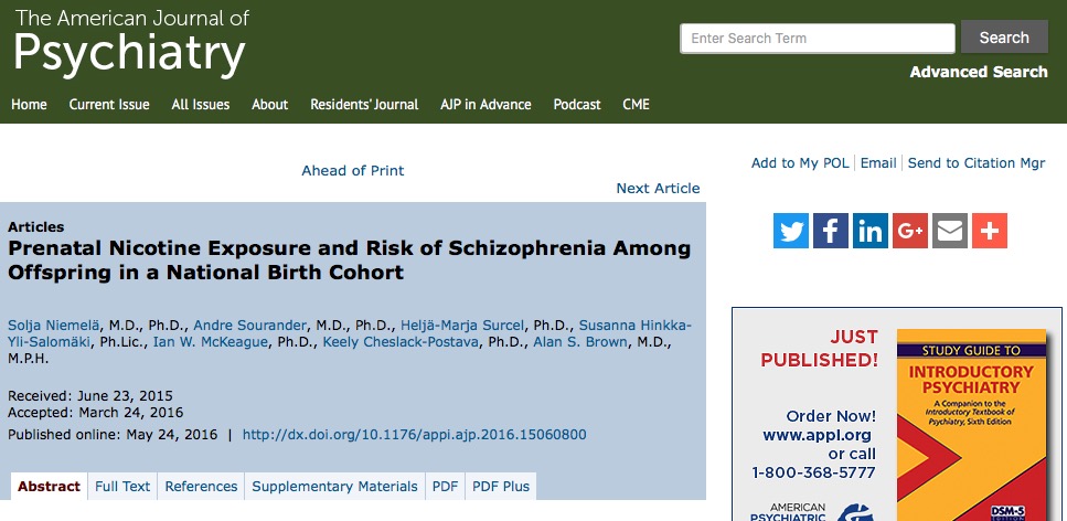 курение, беременность, шизофрения, American Journal of Psychiatry
