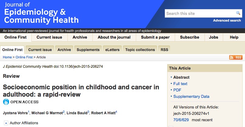 рак, Journal of Epidemiology and Community Health