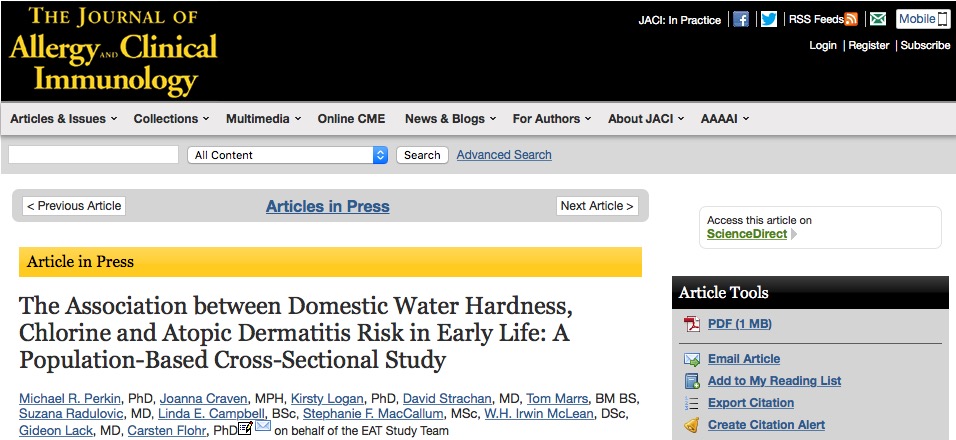 вода, экзема, дети, Journal of Allergy and Clinical Immunology