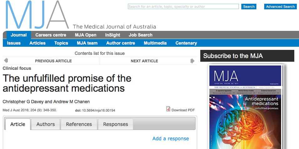 антидепрессанты, Medical Journal of Australia