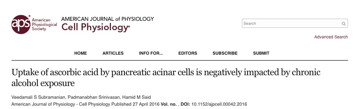 витамин С, алкоголь, поджелудочная железа, Journal of Physiology-Cell Physiology