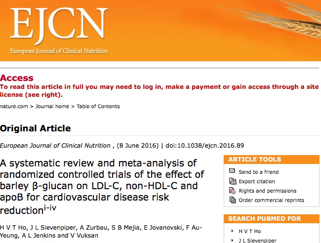 ячмень, холестерин, European Journal of Clinical Nutrition.