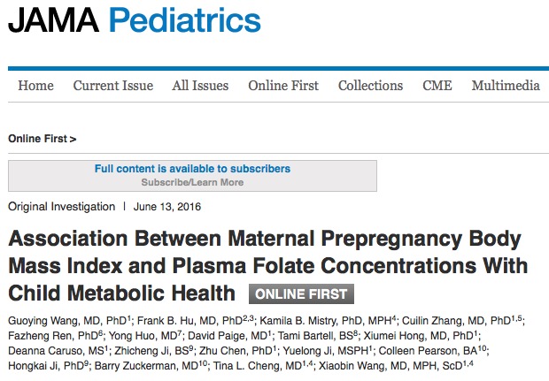 ожирение, фолиевая кислота, JAMA Pediatrics