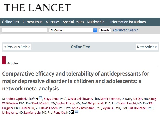 антидепрессанты, The Lancet