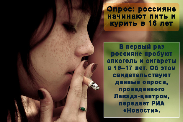 Опрос: россияне начинают пить и курить в 16-17 лет